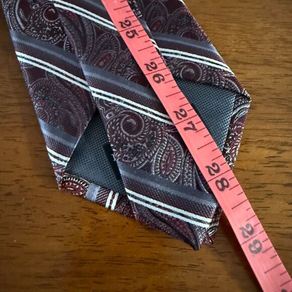 Pronto Uomo Couture 100% Silk Burgundy Paisley Striped Mens Neck Tie - Picture 4 of 10